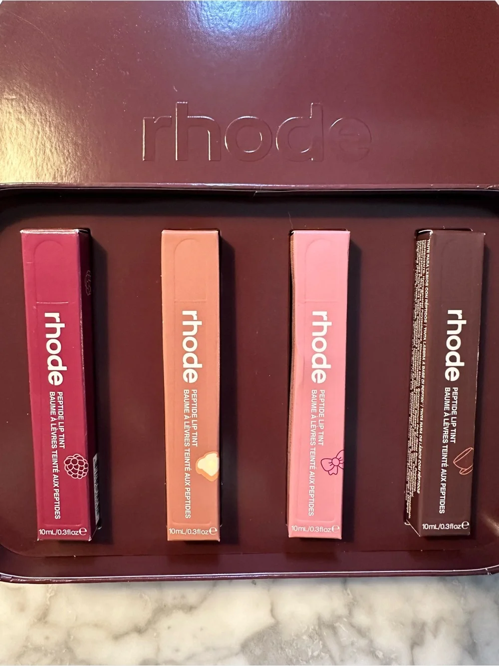 RHODE scented peptide Lip Tint balm Set Raspberry Jelly Toast Ribbon Espresso